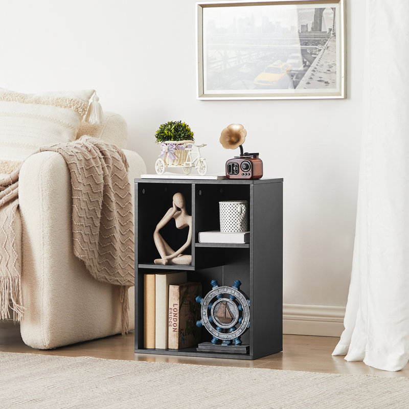 Averyona Small Cube Bookcase Vertical Horizontal Irregular Open Shelf Bookcase, Black