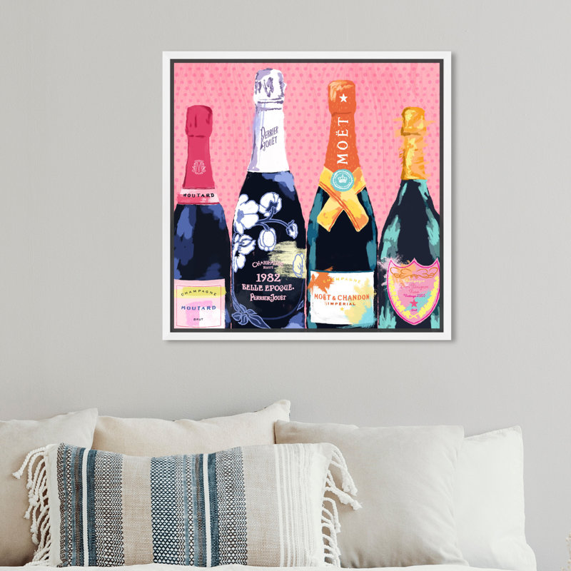Drinks and Spirits Pass The Bottle! Champagne - impression sur toile tendue, H 12 po x l 12 po, Cadre blanc
