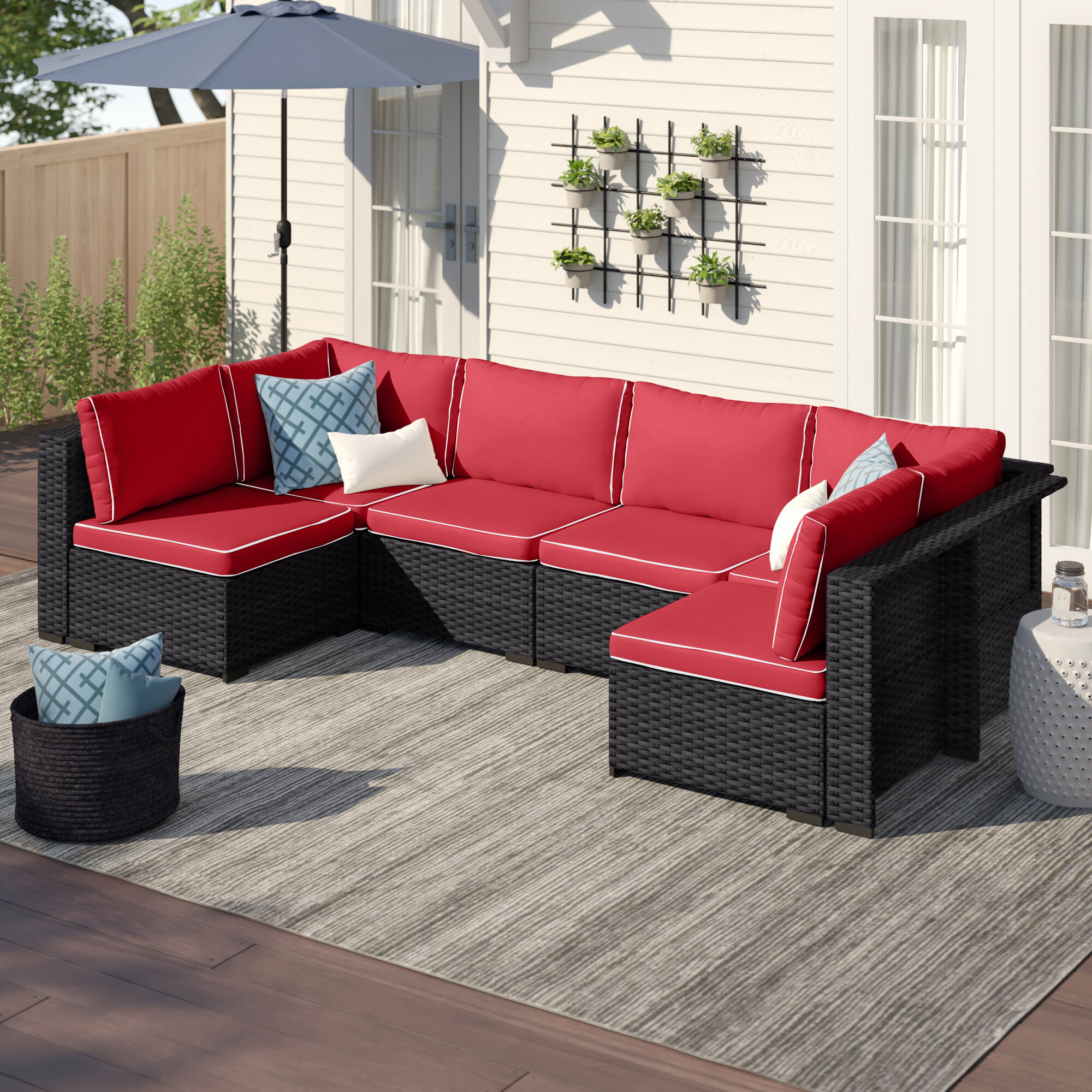 Holliston 3 piece rattan sectional seating group store with cushions