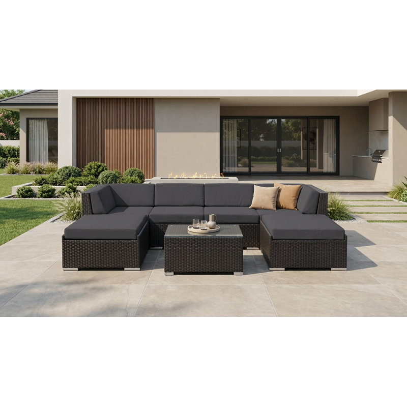 Ensemble de conversation en osier pour 4 personnes avec coussins Billyjo Wicker, Supercrylic gris, Noir