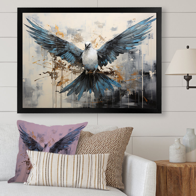 " Minimalism Blue Dove ", Black Closed Corner Framed, 24" H x 32" W x 1" D