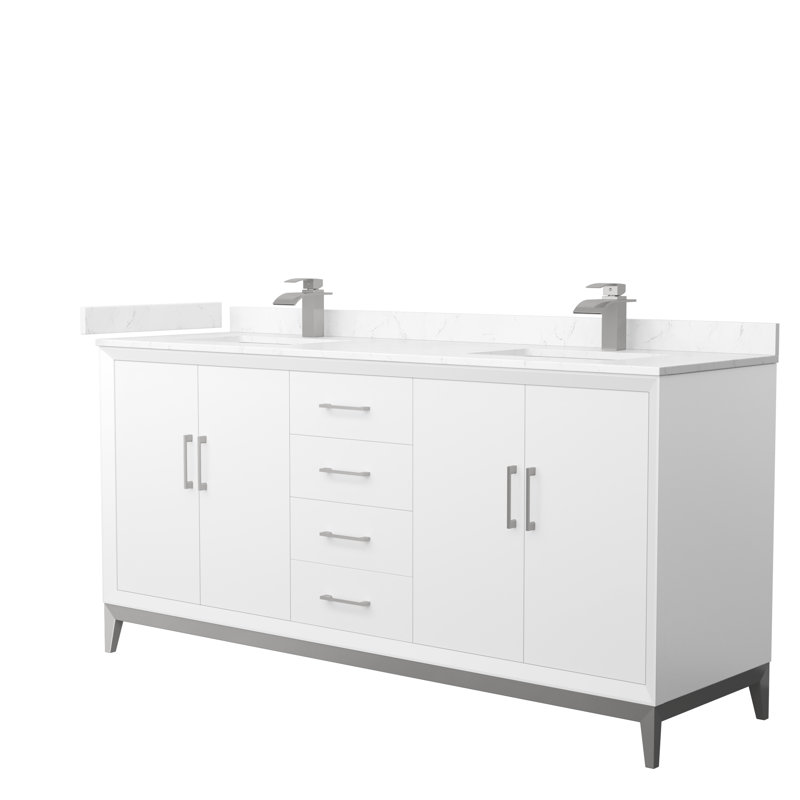 Ensemble de meuble-lavabo double 72 ", Blanc, Nickel brossé
