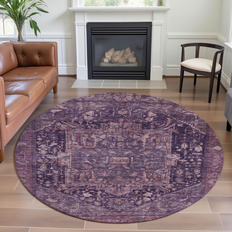 Premium Machine Washable Larock AMF1240 Medallion Rug, Round 8'