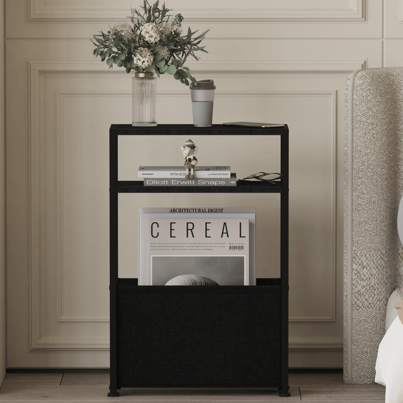 Narrow Side Table, Slim Side Table With Magazine Rack, Bathroom Table For Small Spaces, Narrow Bedside Table For Living Room, Bedroom