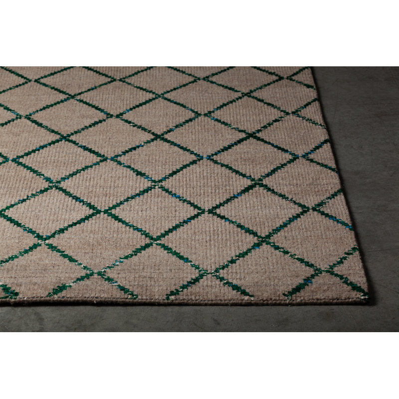 Tapis vert/brun à la main noué la Yoshioka, Rectangle 7 pi 9 po x 10 pi 6 po