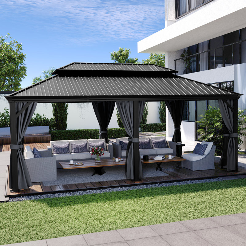 Aluminum Patio Gazebo, Black, Black, 19' W x 10' D