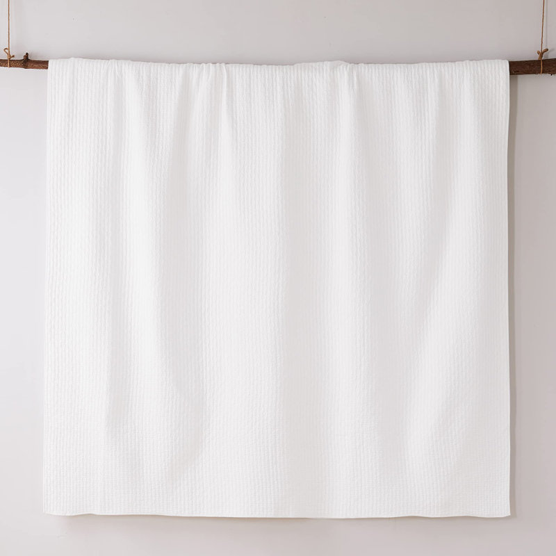 Bright White Reversible Cotton King Quilt Set with Cross Stitch Design