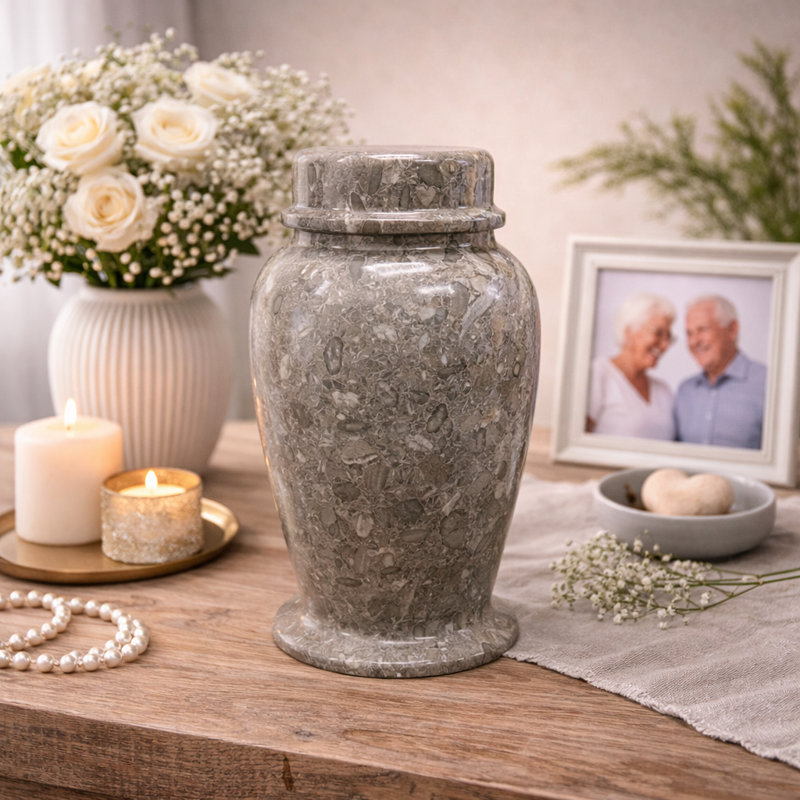 Decorative Marble Cremation Urn, Children And Small Pet Size, 10.88" H x 7.63" W x 7.63" D, White