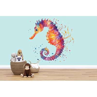 Adhésif décoratif hippocampe coloré pour chambre de bébé, décor de chambre d'enfant hippocampe aquarelle, autocollant mural animal océan, art de chambre de bébé 205Mv