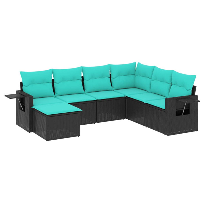  Ensemble de canapé de patio 7 pièces avec coussins en rotin de polyester noir