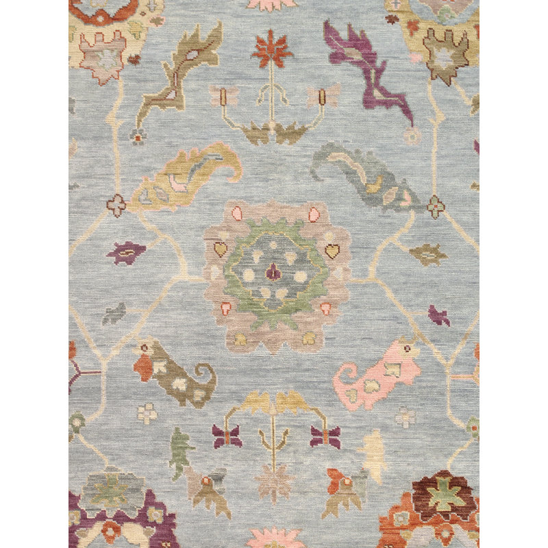 Oushak Hand Knotted Wool Oriental Area Rug in Blue / Green, Rectangle 6' x 8'11"