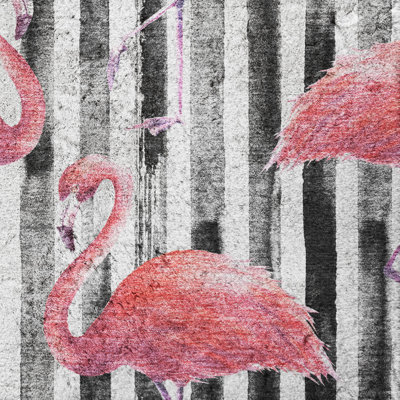 Tapis à rayures et flamants roses de qualité supérieure lavable à la machine Dream Shag ADS204