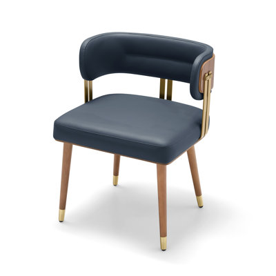 VBANPA Modern Dining Chairs, Mid-Century Upholstered Leather Dining Chairs With Thick High-Resilience Foam Cushion For Maximum Comfort, Walnut Wood Veneer & Gold Metal Legs, Dining Chairs With Anti-Slip Pads For Kitchen And Dining Room