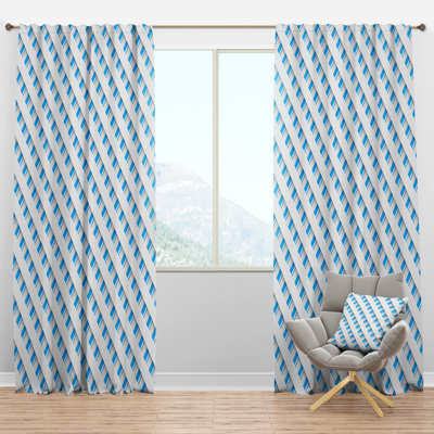 3D White And Blue Pattern VI - Mid-Century Curtain - Velvet Room darkening - 1 panel