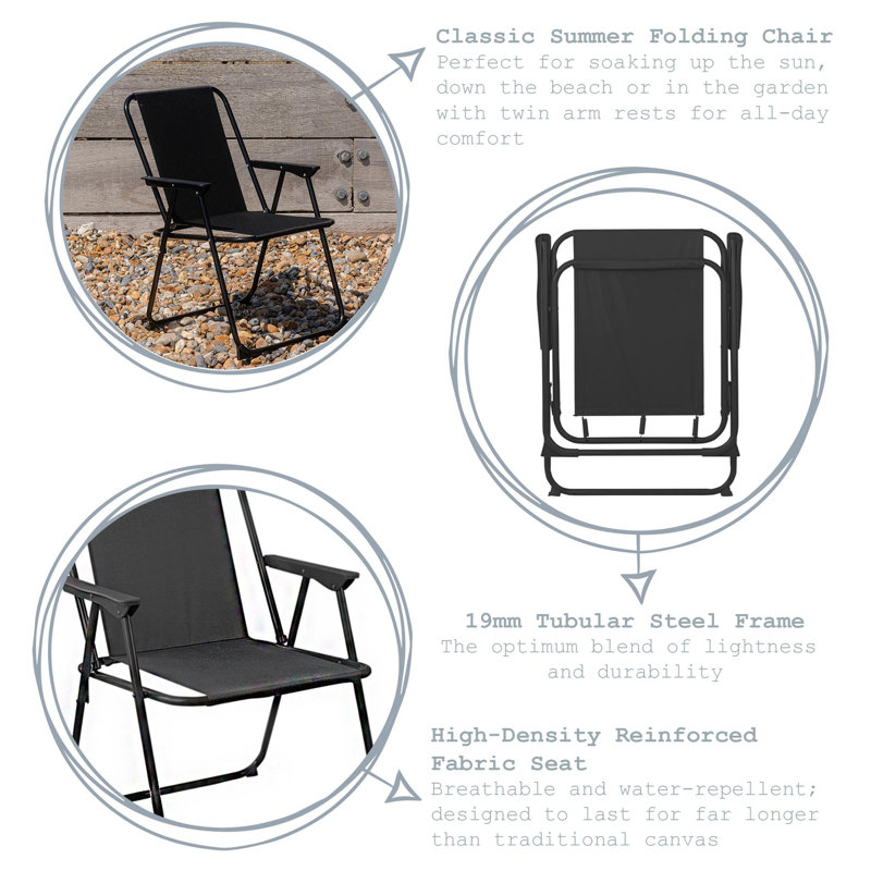 Harbour Housewares - Folding Metal Beach Chair, Black