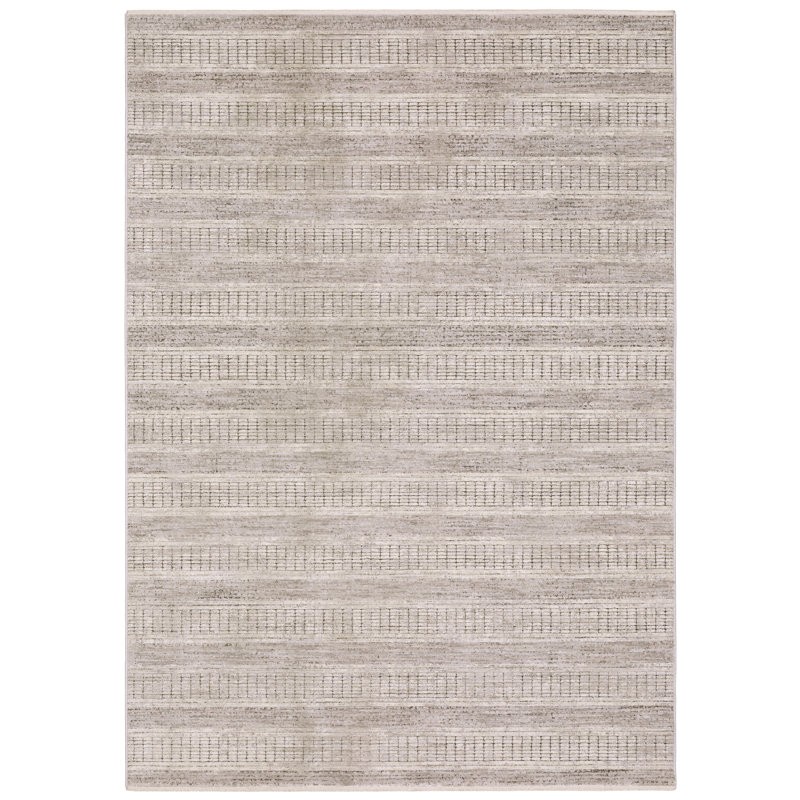 Telisa Modern Linear Ladder-Stitch Ivory / Brown Area Rug, Rectangle 9'10" x 12'10"