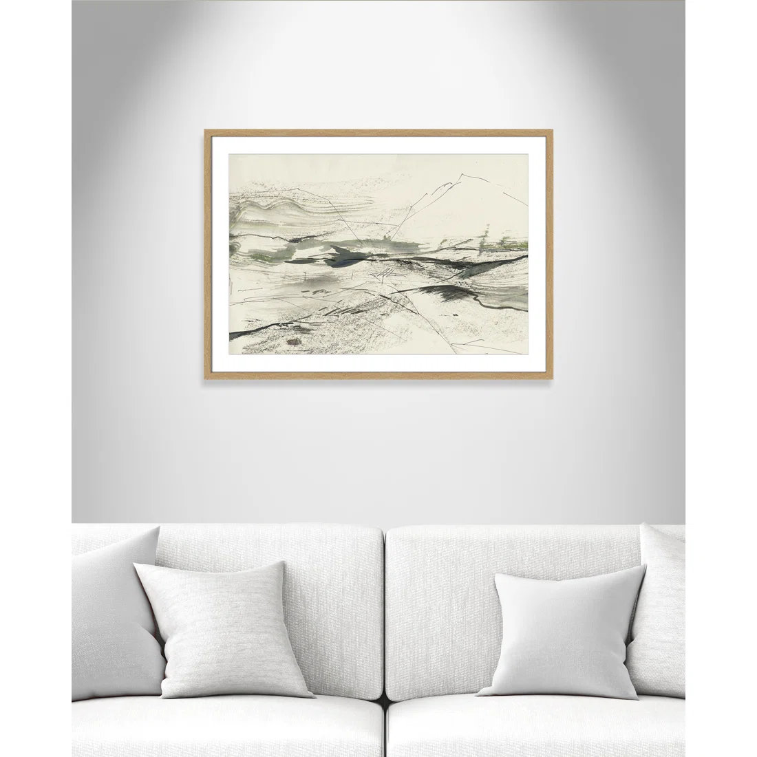 Green Sketches Print by PI Studio, 25.5" H x 35.5" W x 1.25" D, Natural Box Picture Framed, White