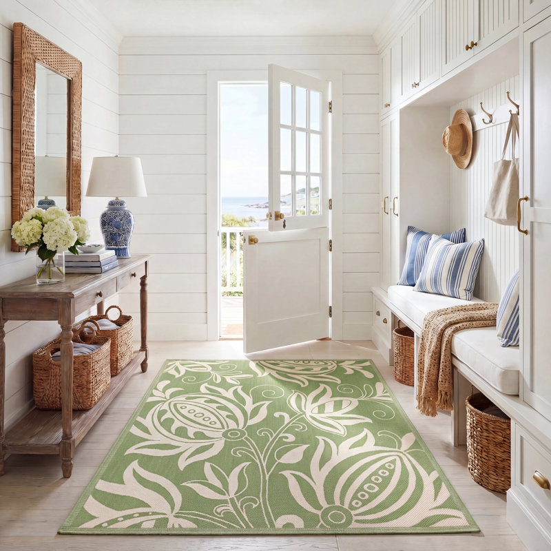 Tapis d'intérieur / extérieur floral Marpain Performance, Rectangle 5 pi 3 po x 7 pi 7 po