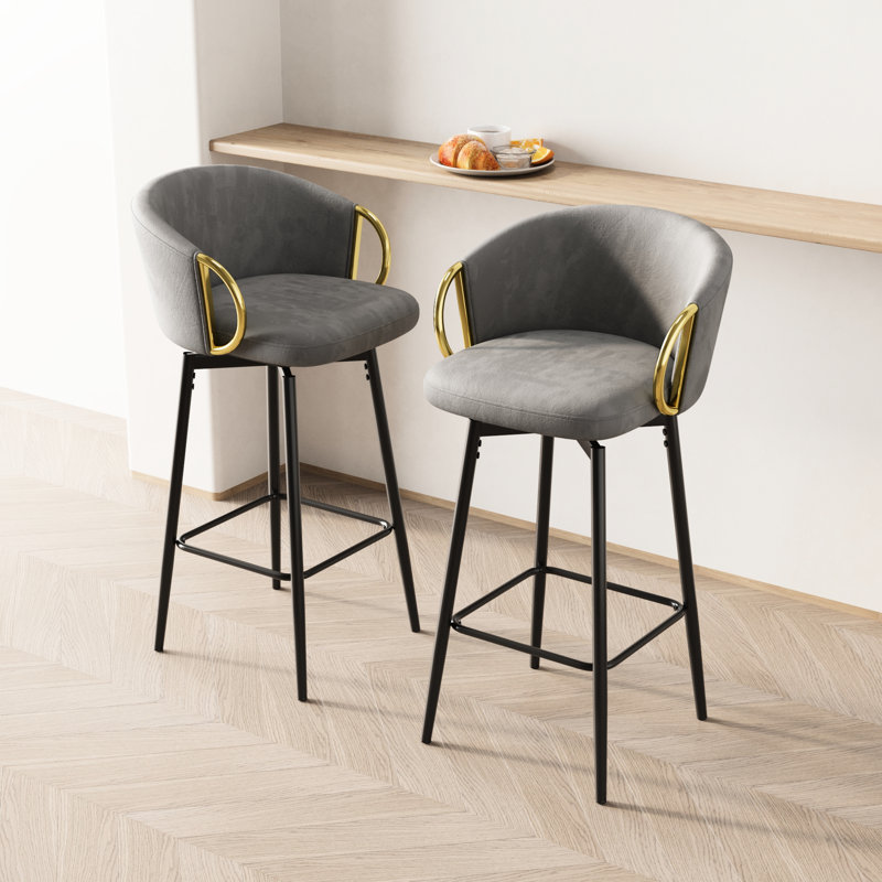 Chaises pivotantes à 360 ° en velours (4) - Rembourrage confortable, construction noire / grise 4 pièces, barre rotative de style moderne, matériaux pour la durabilité