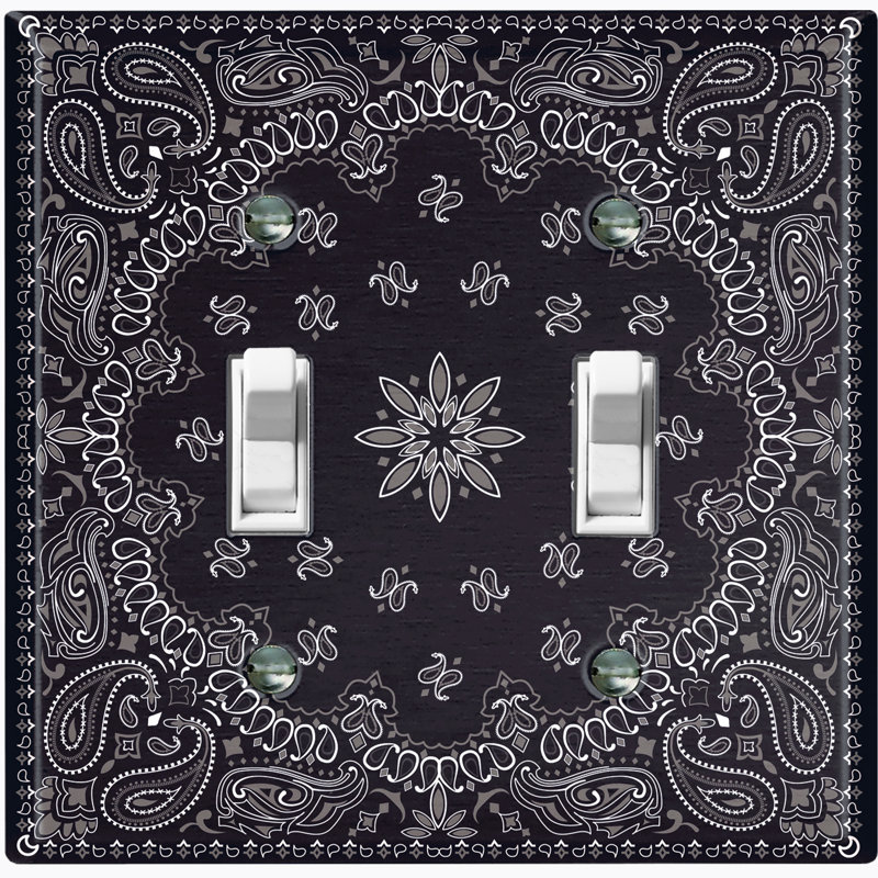 Patterned 2 - Gang Toggle Light Switch Standard Wall Plate, Black
