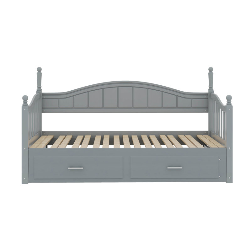 Rosamond Wooden Twin Size Daybed with Twin Size Trundle, Extendable Daybed with Two Drawers, Grey