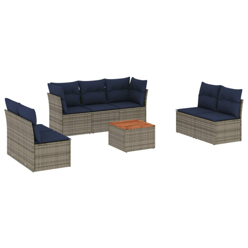 Ensemble de canapé de patio 8 pièces avec coussins pour l'extérieur, Coussin bleu marine / structure grise