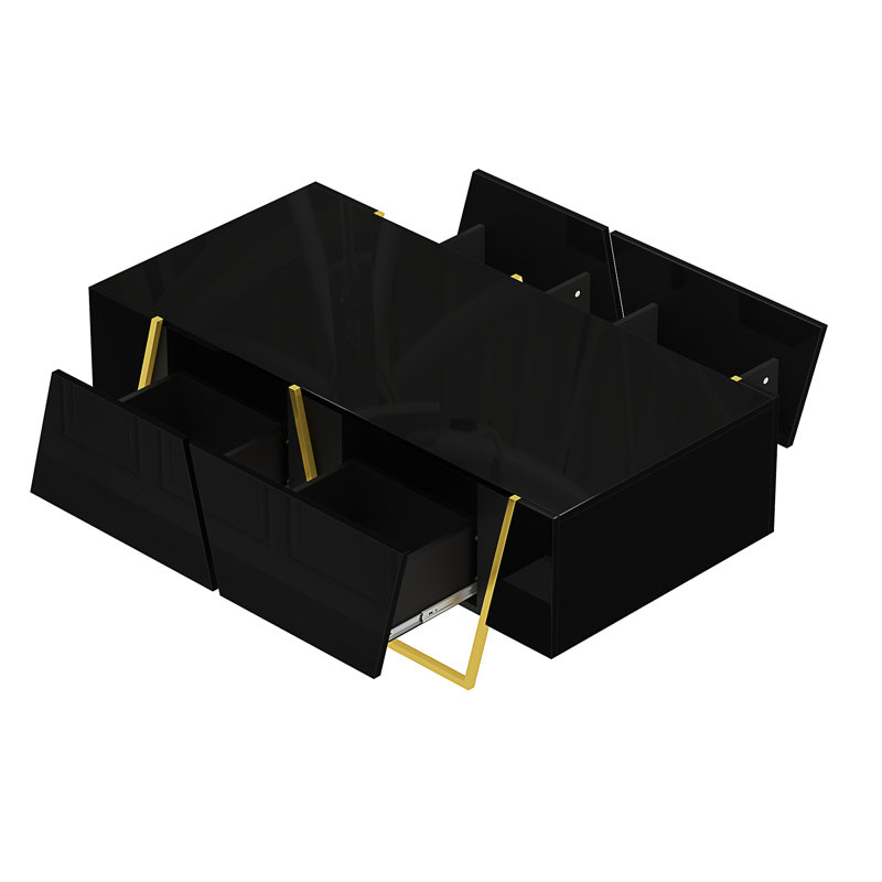 Table basse rectangulaire moderne ultrabrillante pour le salon avec rangement et base dorée (table incluse seulement)