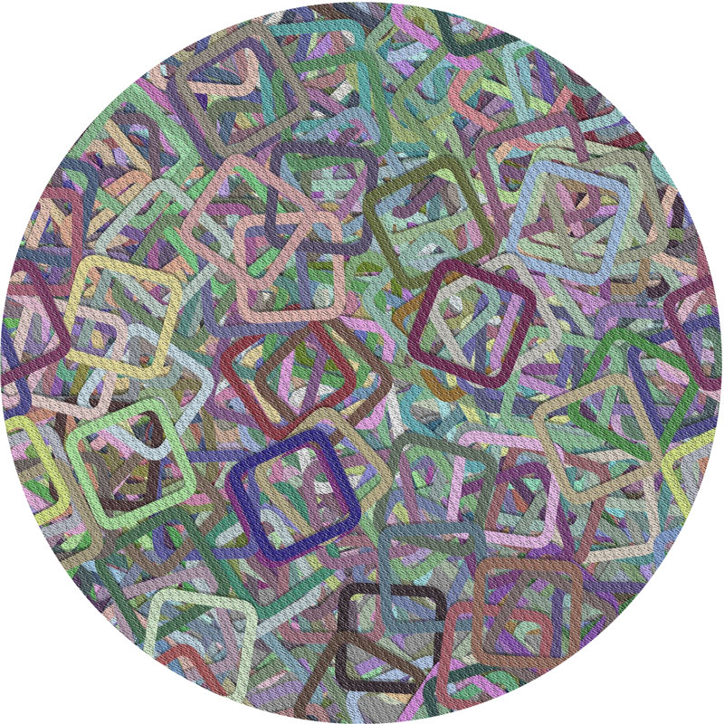 Tapis à motif géométrique vert, Rond 6 pi
