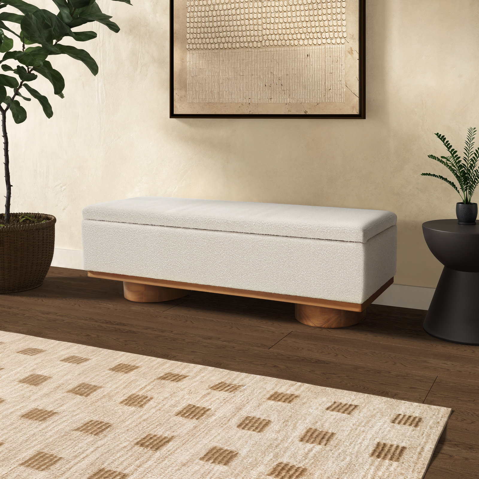 Morje Storage Bench, Cream Boucle, Natural