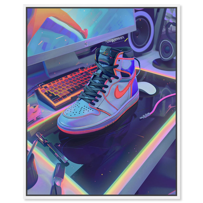 Art sur toile PC Sneaker, H 46 po x l 37 po x P 1,8 po, Cadre flottant blanc