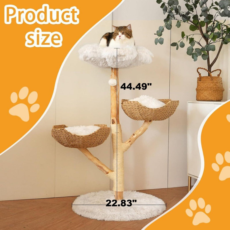 Tour pour arbre à chat moderne en bois massif pour chats d'intérieur