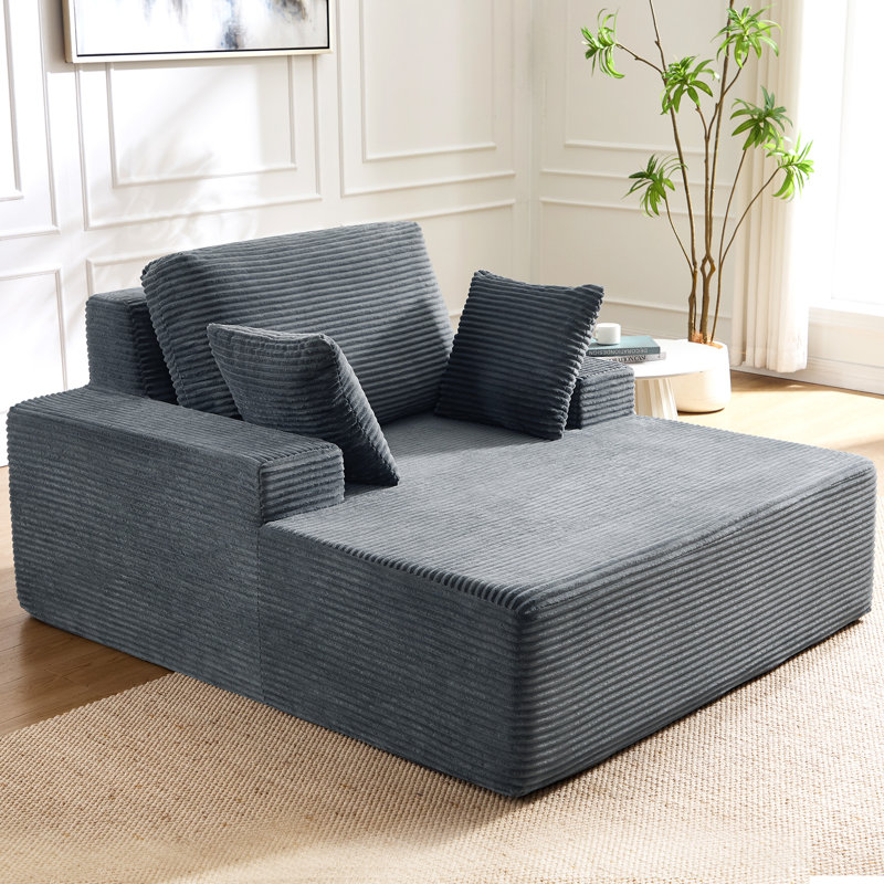 Upholstered Corduroy Sleeper Sofa Bed, Light Gray
