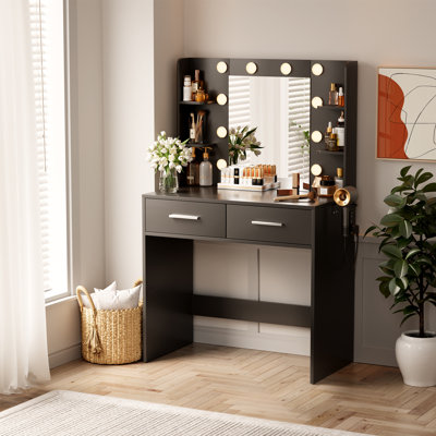 Makeup Vanity Desk, Adjustable Lights, Power Outlet and Mirror