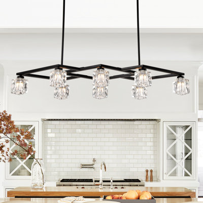 Lustre en cristal noir mat pour la salle à manger, lustre de cuisine à 8 lumières et lustres industriels modernes en métal pour le salon d'entrée de ferme (8 ampoules G9 incluses)
