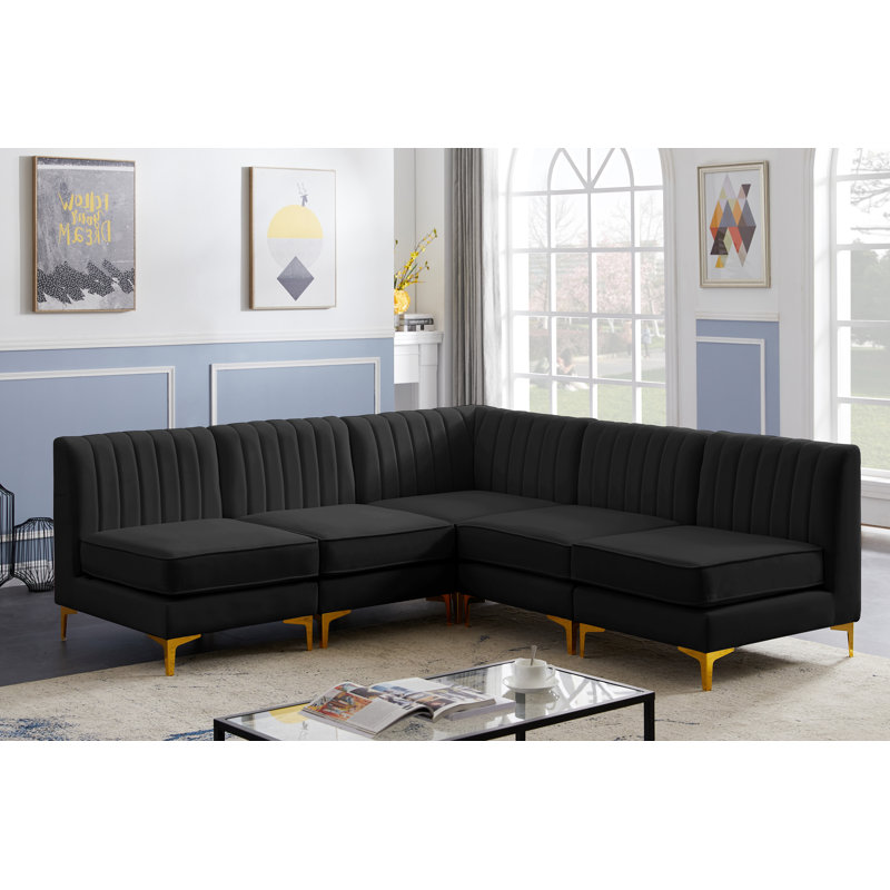 Canapé modulaire réversible en velours de 85,5 po de largeur Enson, Velours noir