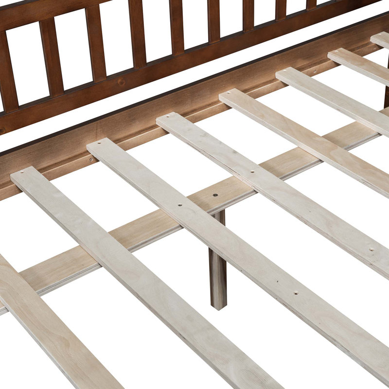Kids Daybed Wood Bed with Two Drawers, Walnut, Full