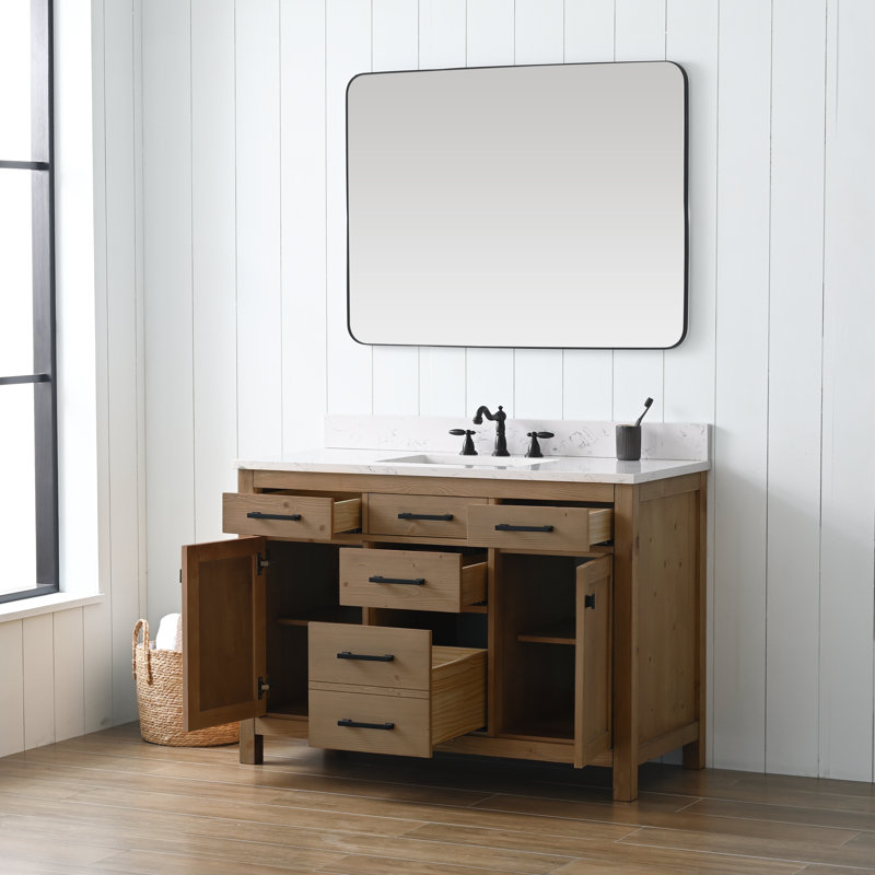 Ajiya 48" Single Bathroom Vanity, Carrara White, Textured Natural/Matte Black