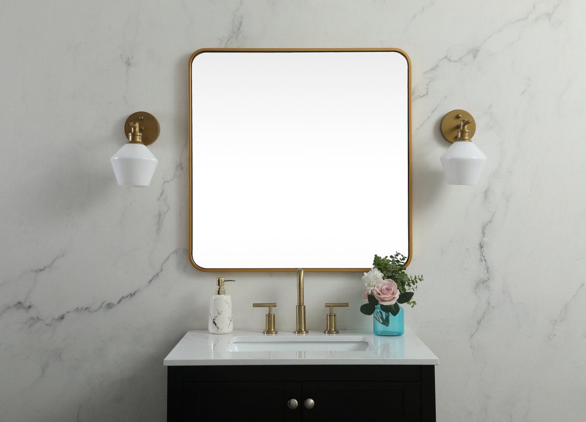 Metal Square Wall Mirror, 30"  x 30" , Brass