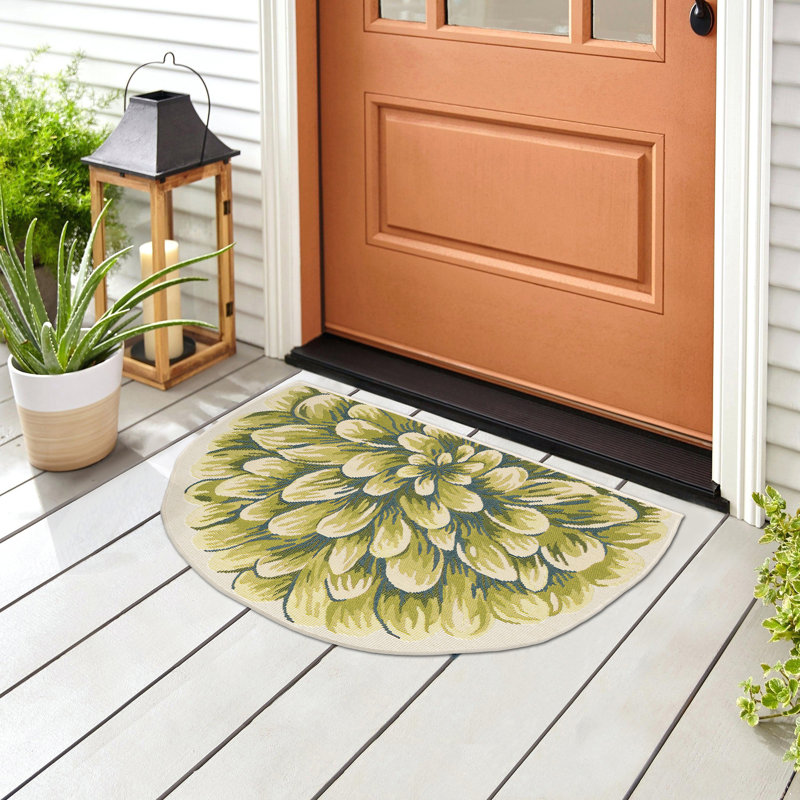 Jotavious Floral Polyester Non-Skid Kitchen Mat, Green, Novelty 3'3" x 2'1"