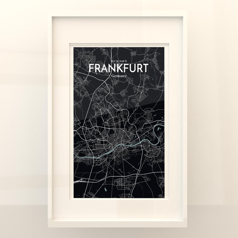 Carte de Francfort, impression graphique contrastée, H 17 po x l 11 po, Gris / noir