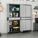 Metal Garage Storage Cabinet with Locking Doors and Adjustable Shelves, Rolling Tool Storage Cabinet with 4 Wheels and 1 Drawer