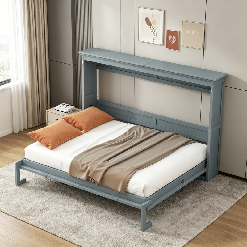 Lit escamotable peu encombrant avec armoire pliable, structure robuste et assemblage facile pour une vie moderne, Gray
