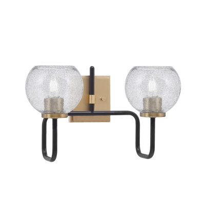 Barre d'éclairage de salle de bain 2 lumières Amarmula, noir mat et laiton vieilli, verre fumé de 5,75 po