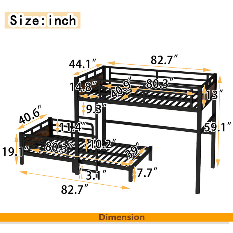 Metal Bunk Bed/Metal Loft Bed,Separable Bunk Beds,With Raised Security Fence, Black/Wood, Twin XL