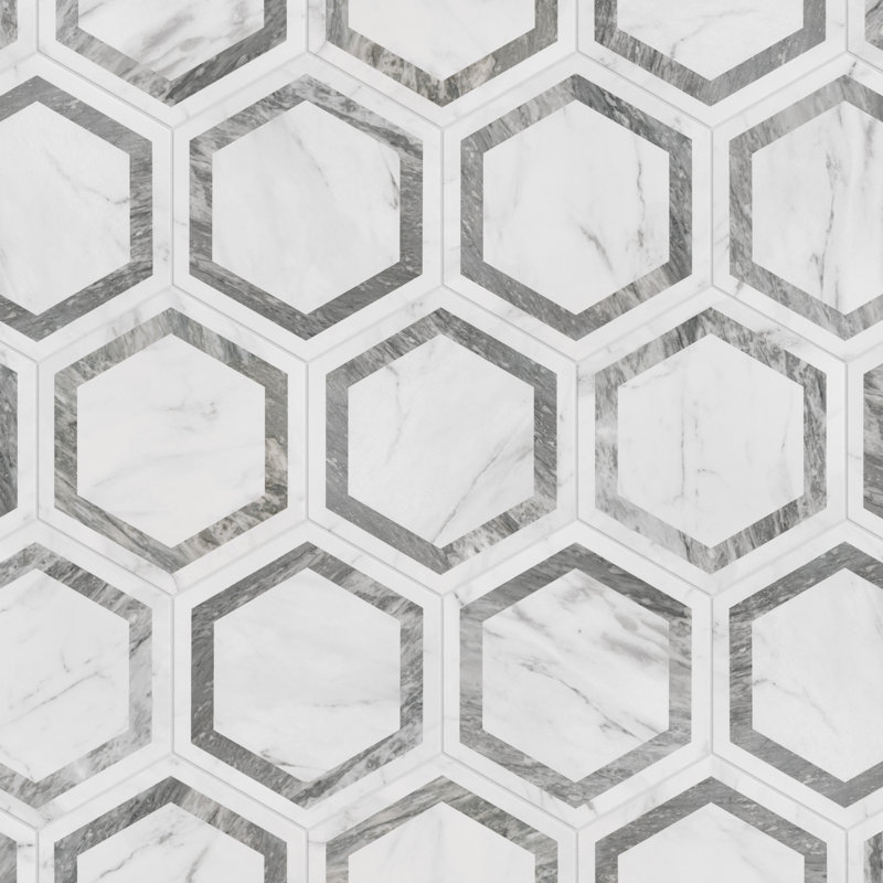 BioTech 11" x 13" Porcelain Marble Look Wall & Floor Tile, Gray/White