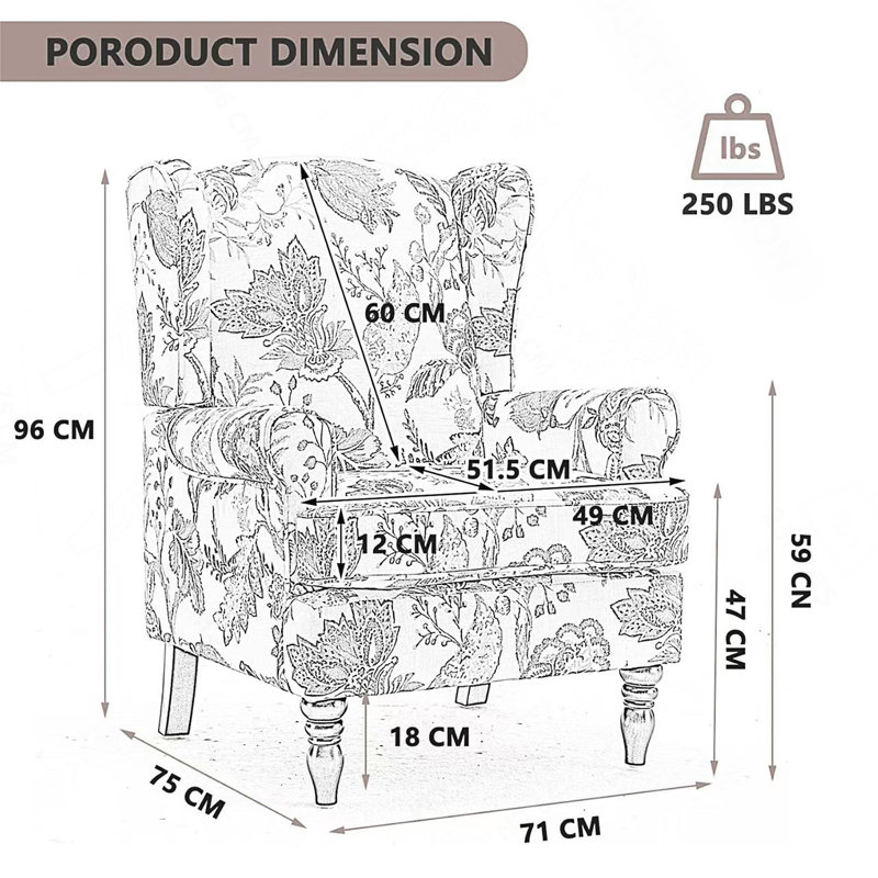 Devonn Upholstered Accent Chair, Brown/White/Red Floral