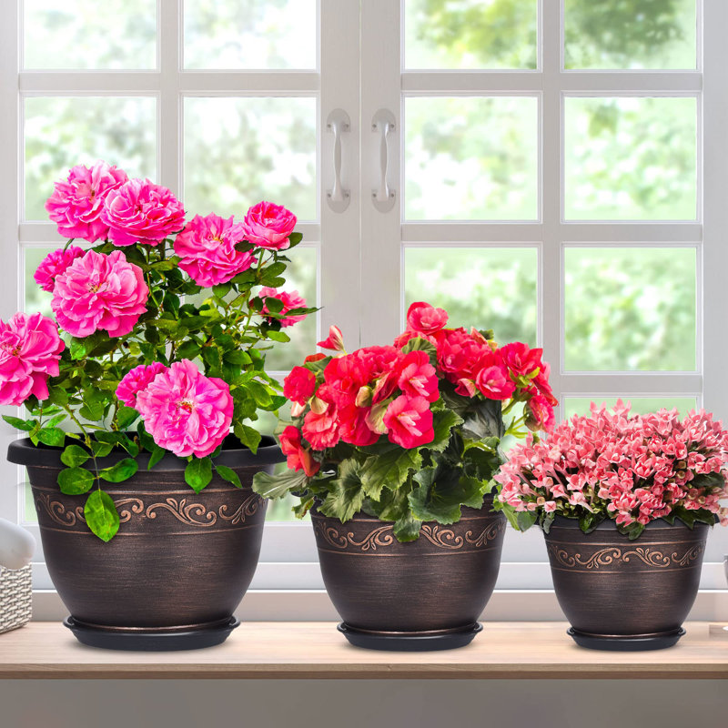 Jardinières en plastique avec trou de drainage et soucoupe, H 7 po x l 10 po x P 10 po