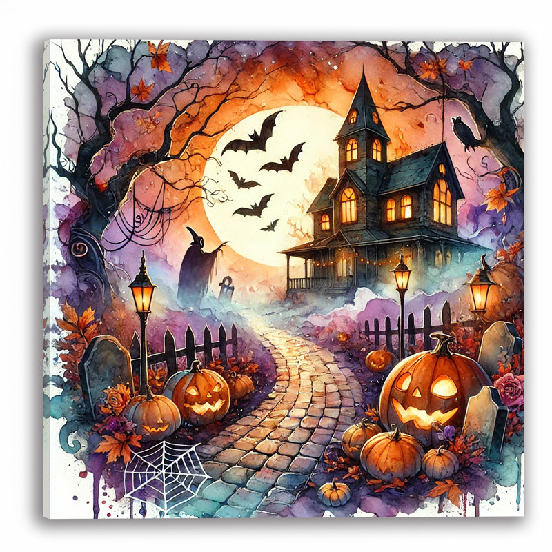«Enchanted Haunted House Halloween Night», art mural, H 20 po x l 20 po x P 1,5 po