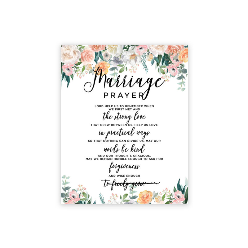 «Wedding Prayer Peach Coral Floral Garden», reproduction d'art textuel sur toile non encadrée