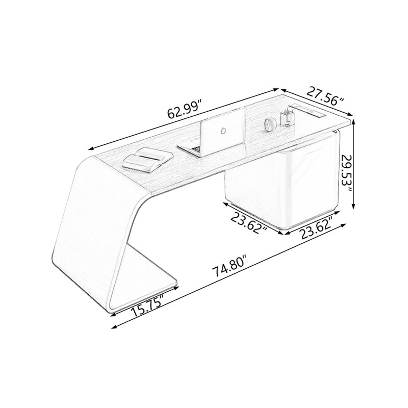 Brown Rectangular Manufactured with 3 drawers desk,  Left Hand Return, 29.53" H x 62.99" W x 27.56" D